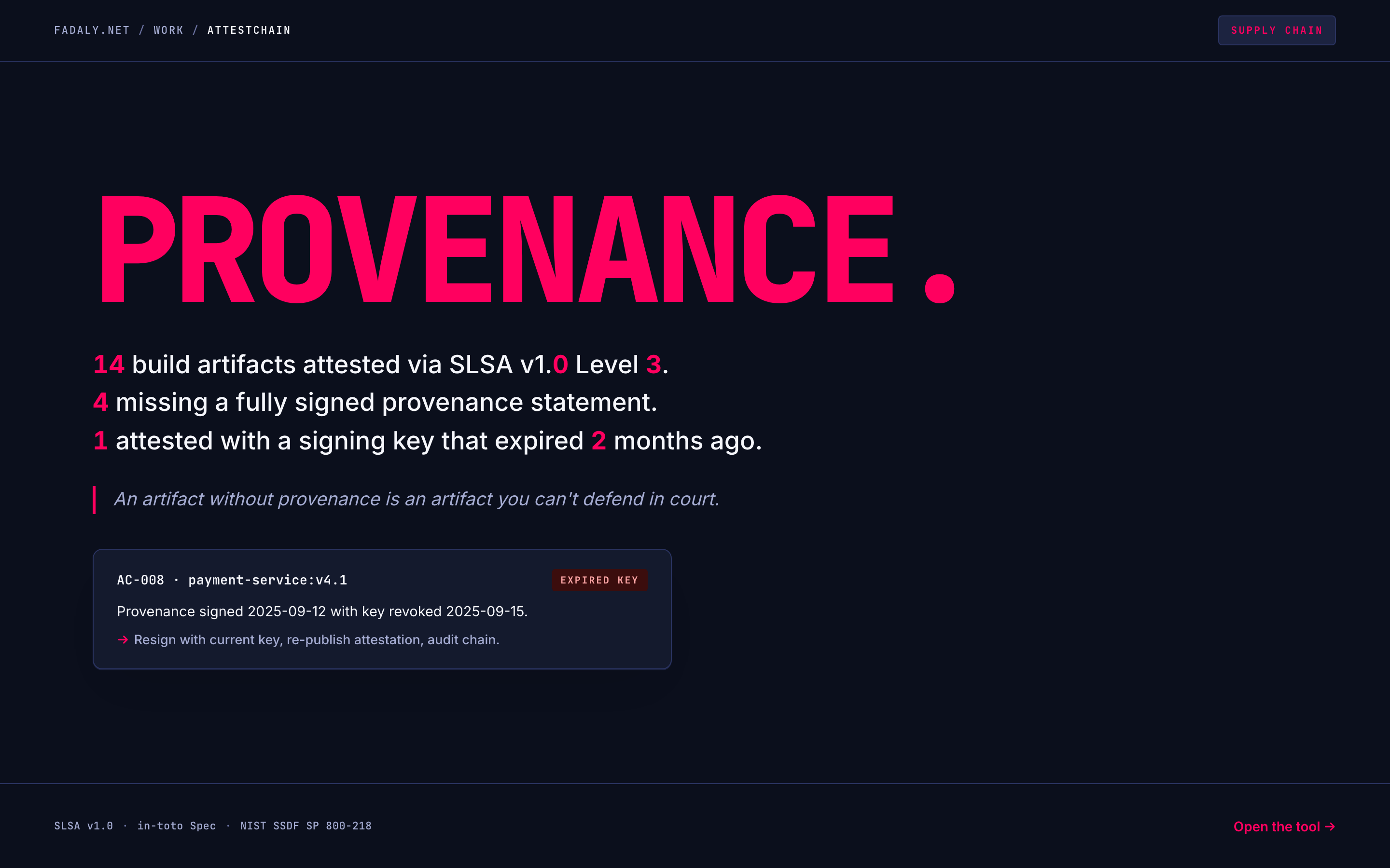 AttestChain — Supply-Chain Attestation Log (SLSA + Sigstore + in-toto) thumbnail
