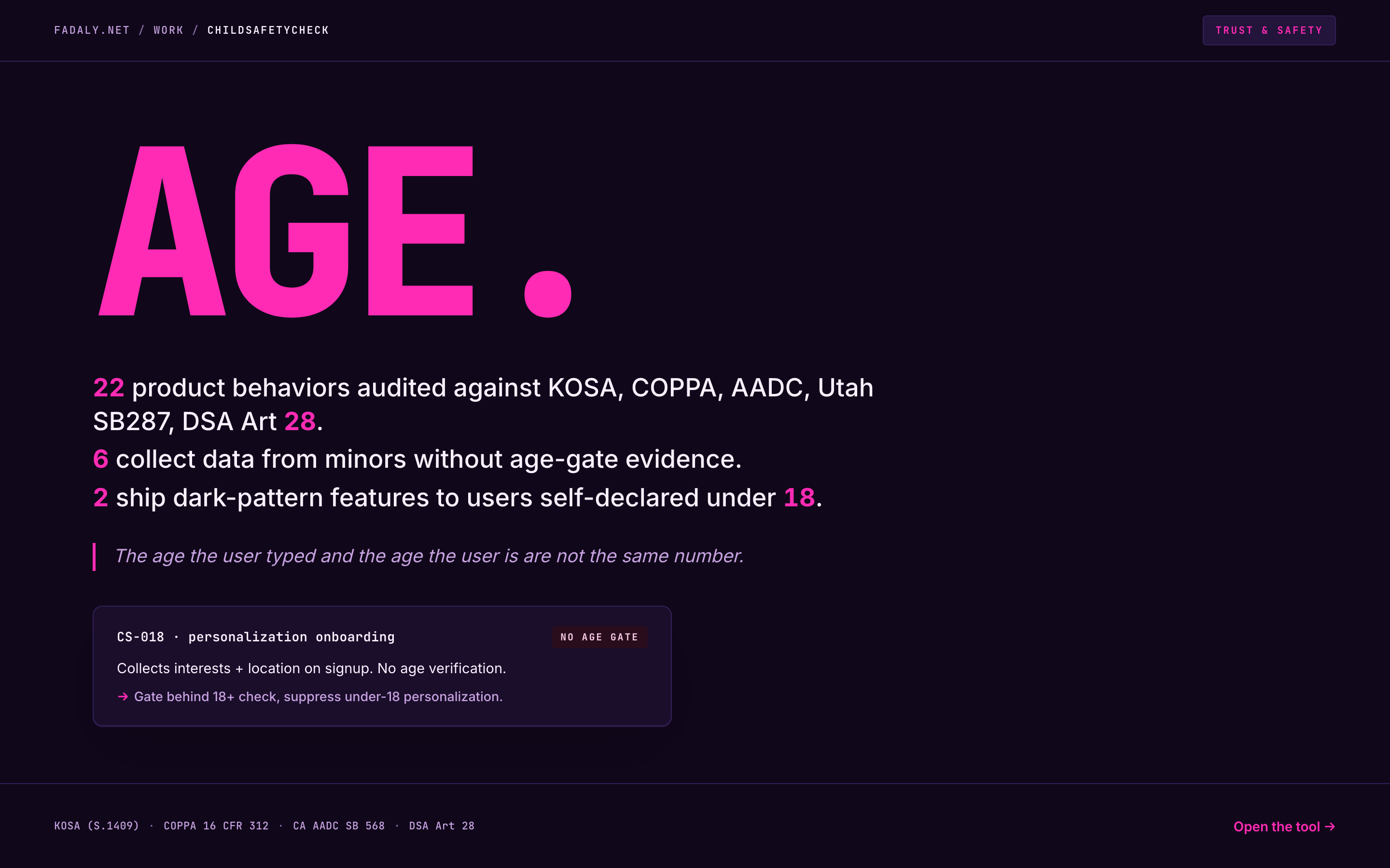 ChildSafetyCheck — KOSA + COPPA + Age Appropriate Design Code Audit thumbnail