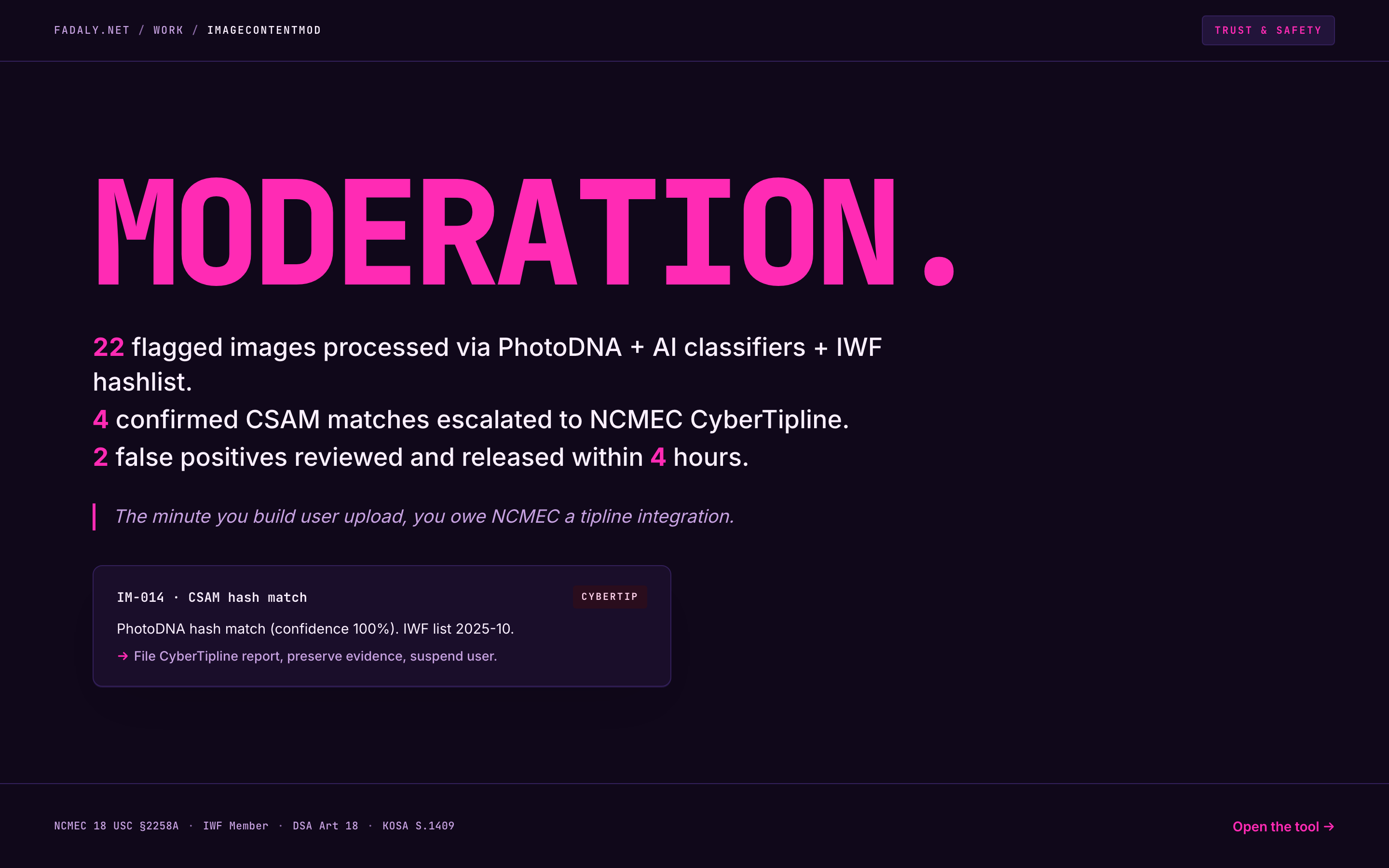 ImageContentMod — CSAM Hash-Match Queue (NCMEC + IWF + Apple NeuralHash) thumbnail