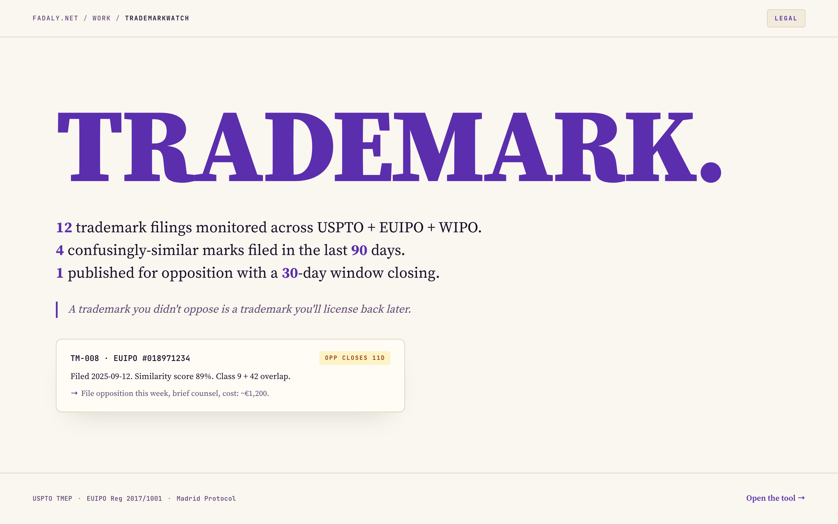 TrademarkWatch — IP Watch + Confusability Triage thumbnail