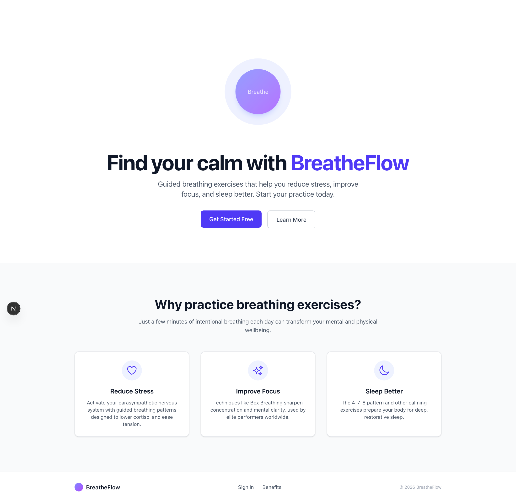 BreatheFlow landing page