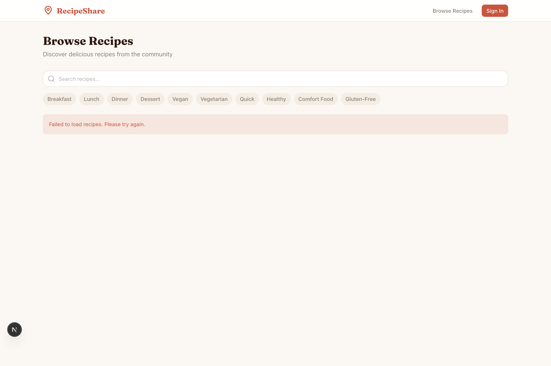 RecipeShare browse recipes