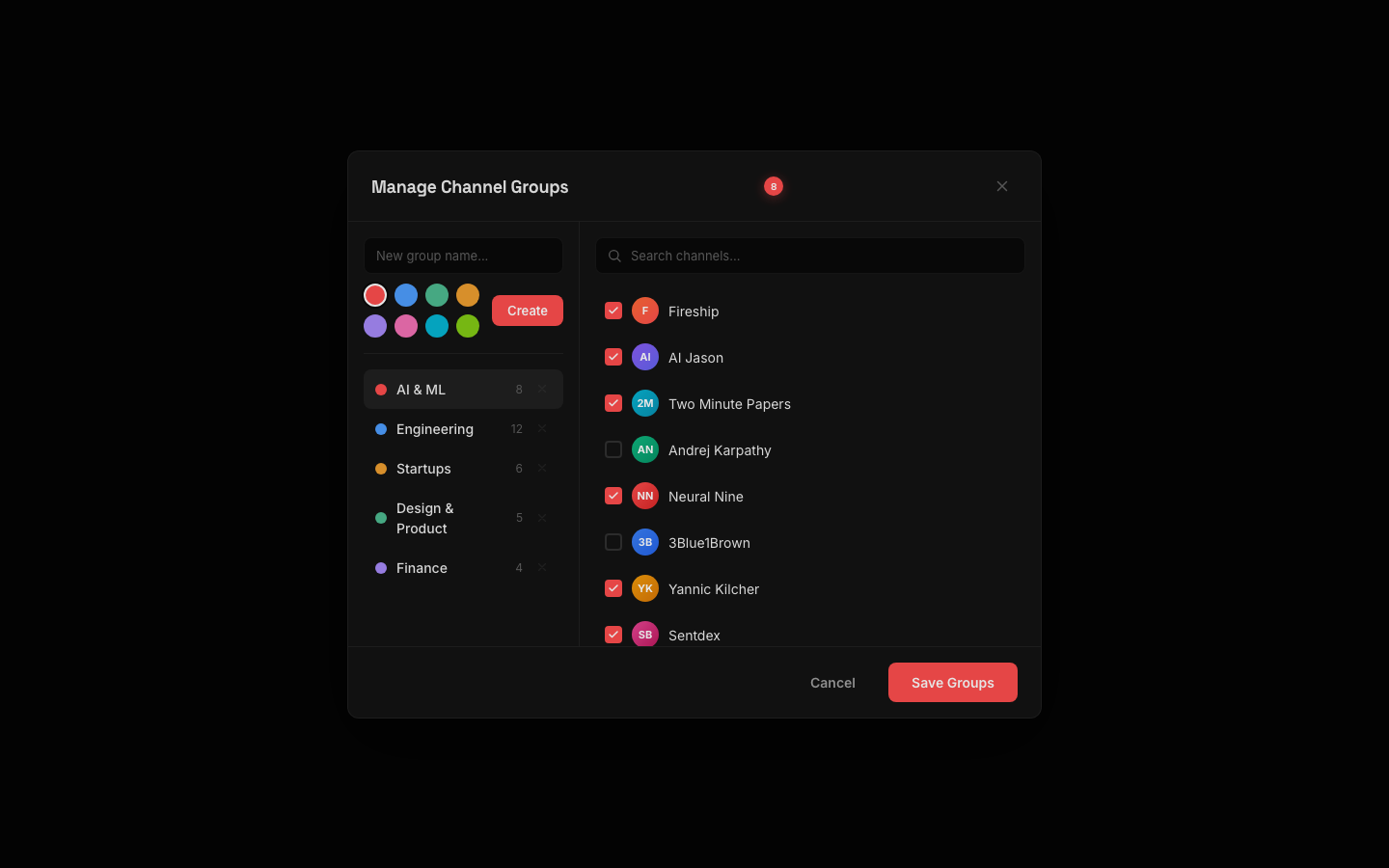 TubeDeck channel group manager